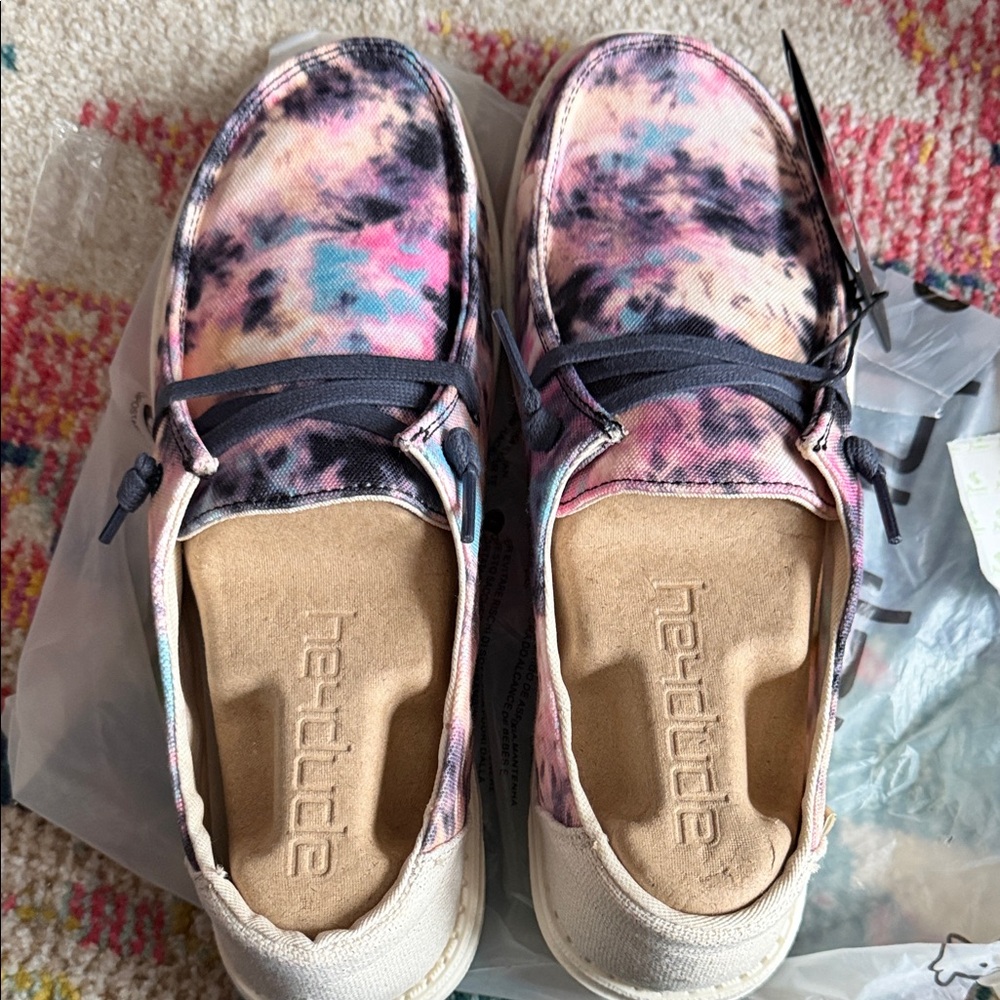 Hey Dude Tie-Dye Canvas Slip-On Shoes in Pink, Black, Blue